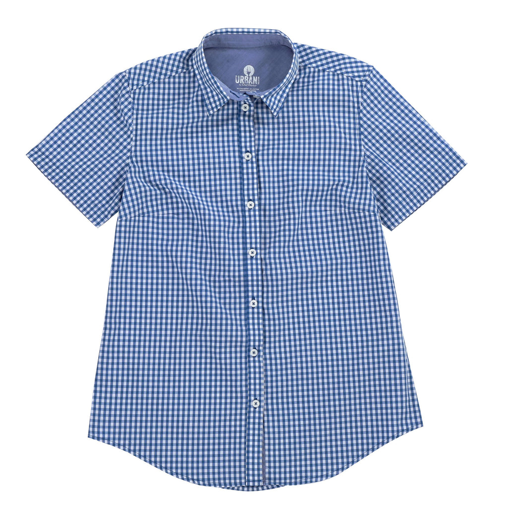 Modern Gingham Female Short Sleeves Dress Shirt