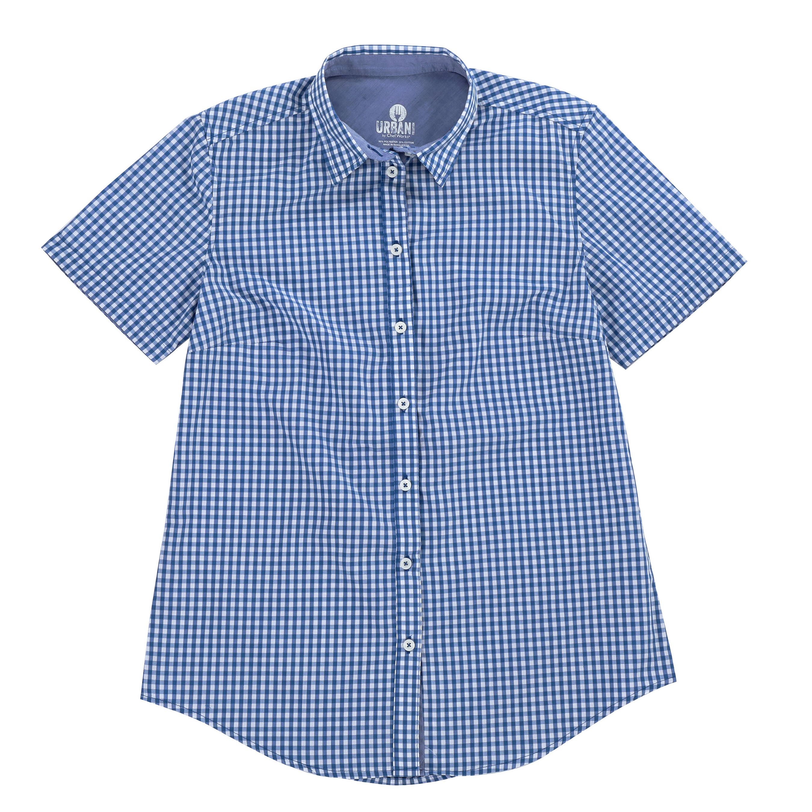 Modern Gingham Female Short Sleeves Dress Shirt