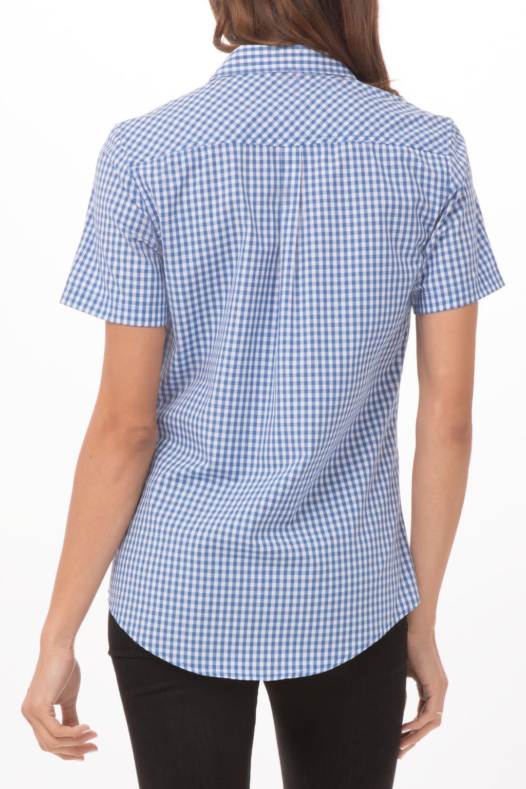 Modern Gingham Female Short Sleeves Dress Shirt