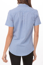 Modern Gingham Female Short Sleeves Dress Shirt