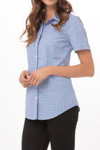 Modern Gingham Female Short Sleeves Dress Shirt