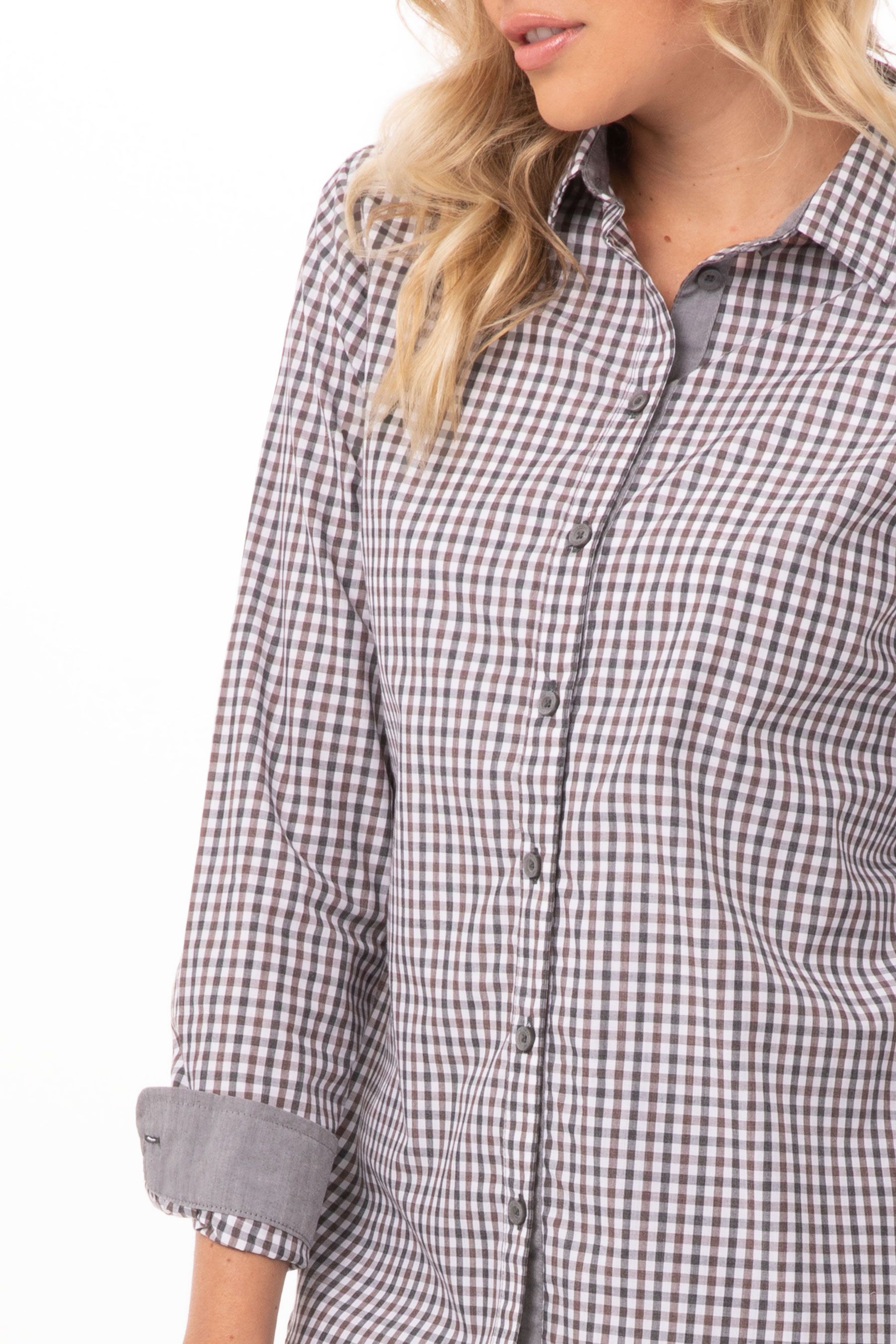Modern Gingham Female Long Sleeves Dress Shirt