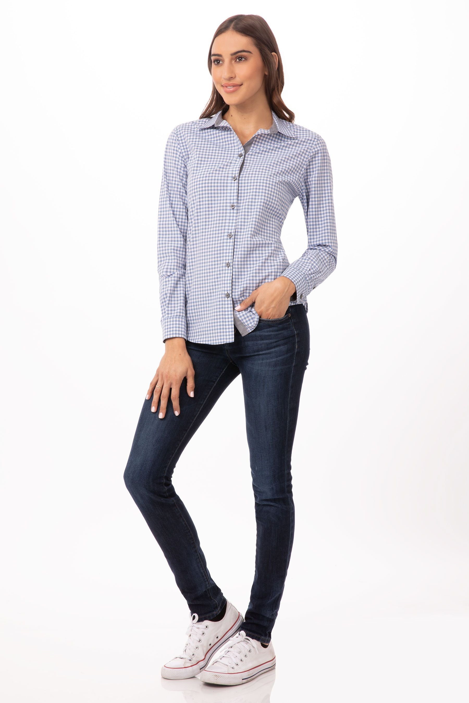 Modern Gingham Female Long Sleeves Dress Shirt